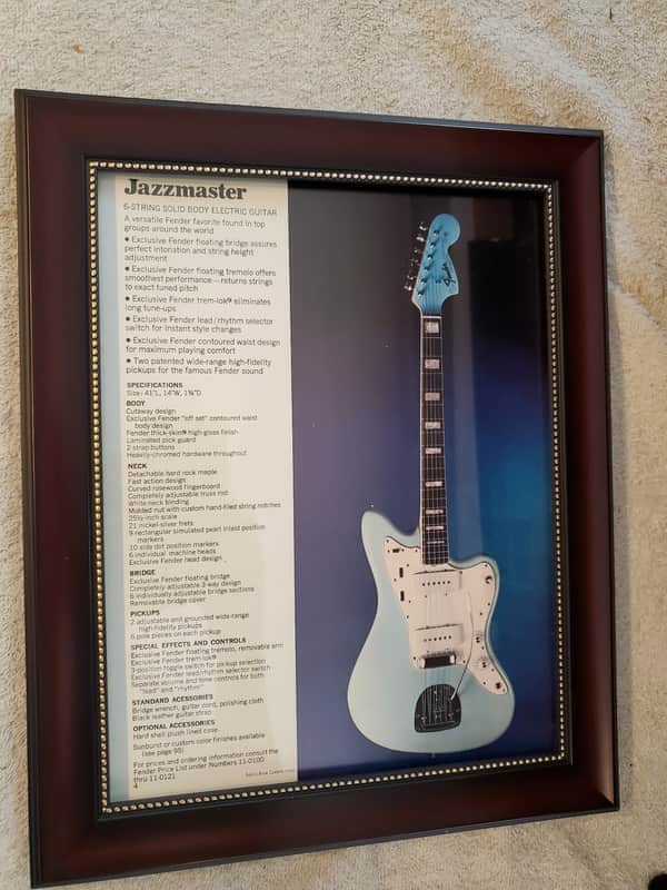 1970 Fender Guitars Promotional Ad Framed Sonic Blue Jazzmaster Original image 1