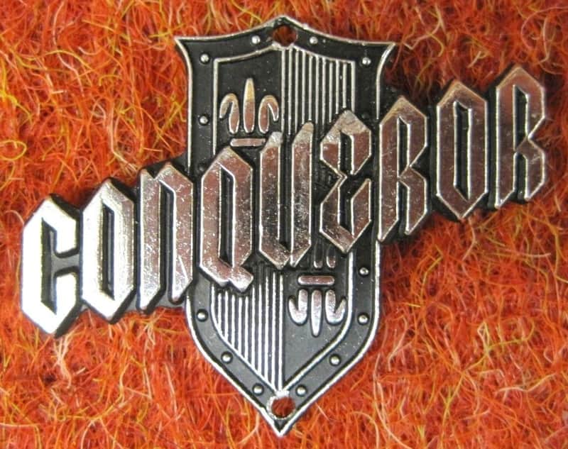 1960's Conqueror Guitar Metal Headstock Badge With Warranty Hang Tag image 1