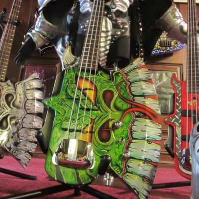Gene Simmons Cort Axe Bass - Custom Painted by Gentry Riley - Green Serpent image 7