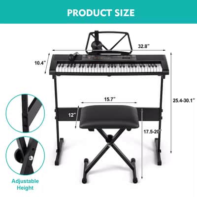 NEW Portable 61Key Light Up Electric Piano Keyboard w/Bench,Stand,Headset,Microphone image 3