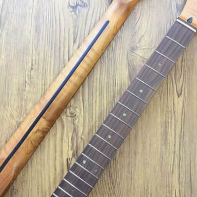Roasted Tiger Maple Wood Guitar Telecaster Tele Style Neck, Rosewood 22 Frets Fingerboard, Reversed Head image 1