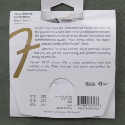 Fender 073-0070-403 80/20 Bronze Acoustic Guitar Strings 70L .012-.052 image 4