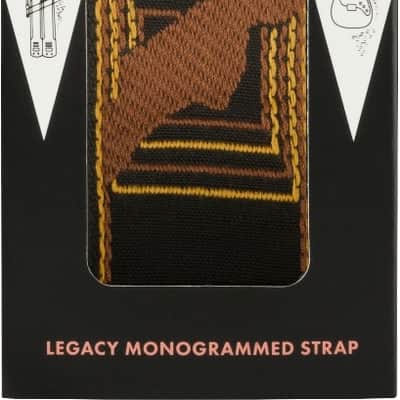 Genuine Fender 2" Wide LEGACY Monogrammed Guitar Strap - Black/Brown/Yellow image 3