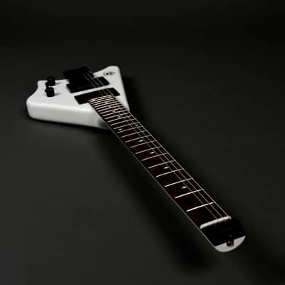 BootLegger Guitar Spade White Headless With Stiletto  Case and Flask image 3