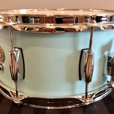 D.P. Custom Preferred Power Piccolo 6.5”x13” 6-Ply Maple Snare Drum Sea-Foam Blue-Sea Foam Blue / Brand New image 2