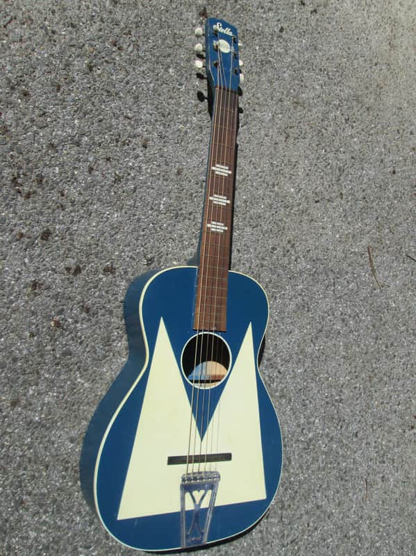 Vintage '50s Stella Harmony Blue Sundale Deco Parlor Guitar for