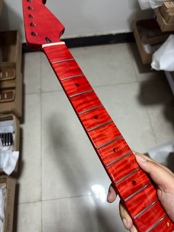 Red round gloss 22frets flame Maple electric Guitar neck for DIY parts image 1