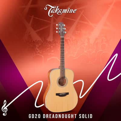 Takamine G Series GD20 Dreadnought Solid Top 6-String Right-Handed Acoustic Guitar with Ovangkol Fingerboard (Natural) image 7