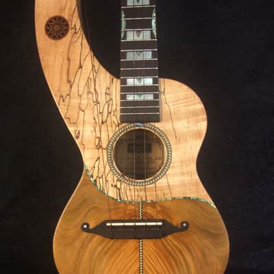 Handmade 5 String Harp Style Concert Ukulele, Solid Spalted Curly Maple, Taiwania , MOP Inlay, Bruce Wei HU15-2004 image 1