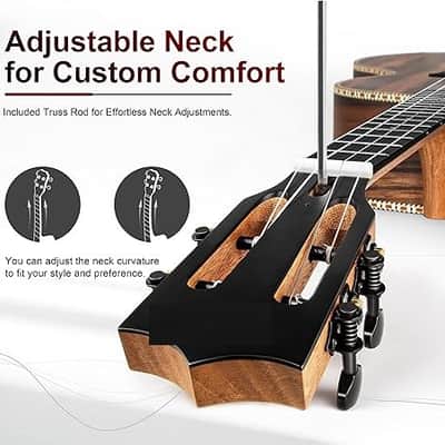 Ebony Wood Baritone Ukulele 30inch Wood LCD Color Display Electric Ukelele Kit Hawaiian Beginner Guitar Starter Pack Bundle Gig bag, Strap, Strings Set image 3