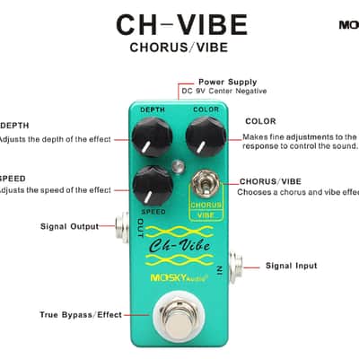 Mosky CH Vibe Chorus Vibe Vibrato Guitar FX Pedal Depth Color Speed Knob True Bypass image 8