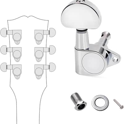 3L3R '60s Guitar Tuning Pegs Keys 15:1 Guitar String Tuning Keys Machines with 90 Degree Fixing Tag for Gibson/Epiphone Les Paul LP Electric Acoustic Guitar JT/JXQ-05 Chrome Half Moon Button image 3