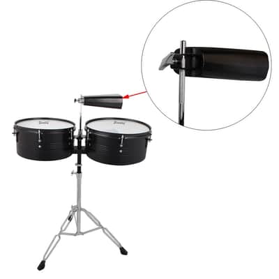 Glarry 13" & 14" Timbales Drum Set with Stand and Cowbell Black image 6