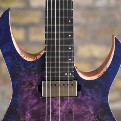 Mayones Duvell Elite Pro 7 Baritone 26,5 - Dirty Purple Blue Burst Satin image 5