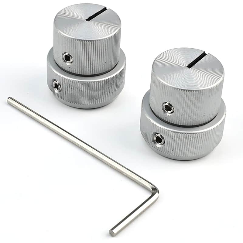 Brand New  2Pcs Aluminum Alloy Dual Concentric Guitar Knobs 6.1mm?15/64"?&8.2mm?15/16"? Pot Shaft Flat Top Dual Concentric Stacked Volume Tone Knobs for Bass Guitar Replacement Parts (Chrome) image 1