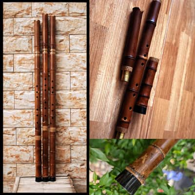 Long-Xiao Flute-Smoked Bamboo – Concert-Tuned Key E/D/C/B (Lowest Note), 8 Holes, 3 Piece - Smoked Finish with Lacquer Protection Inside, Xiao's tail is covered with buffalo horns image 11