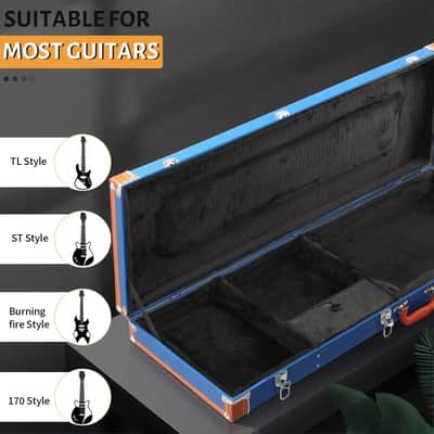 39" Electric Guitar Hard Case | Diamond Pattern Square Design | Durable Wood, Leather, and Plush with Large Storage Compartment image 4