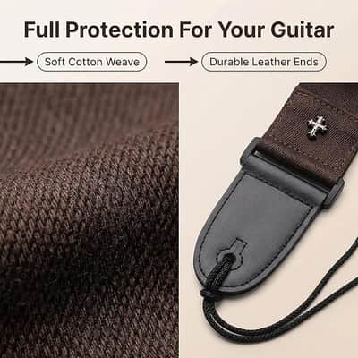 Vintage Cross Woven Guitar Strap w/ Leather Ends & Pick Pocket for Acoustic Electric Bass Guitar image 3