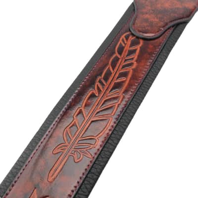 Walker and Williams GB-133 Bourbon Brown Padded Strap with Native American Feather Design image 3