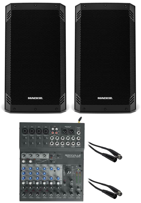 (2) Mackie Thrash12 v2 12" 1300w Powered DJ PA Speakers w/Bluetooth+Mixer+Cables image 1