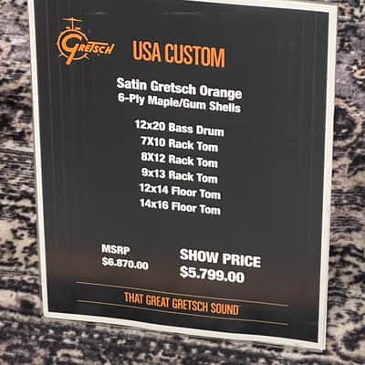 Gretsch USA Custom drum set. Special one-off for Nashville show. Satin Orange 10/12/13/14/16/20. Unique image 2