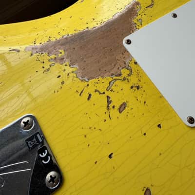 2026 Fender Custom Shop ‘69 Stratocaster SR25 Heavy Relic Matching Reverse Headstock - Aged Canary Yellow image 15