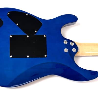 Bootlegger Guitar Royal HHH, Floyd Rose Double Locking Tremolo  Blue Clear Quilted Maple finish, Stiletto Hard Case image 8