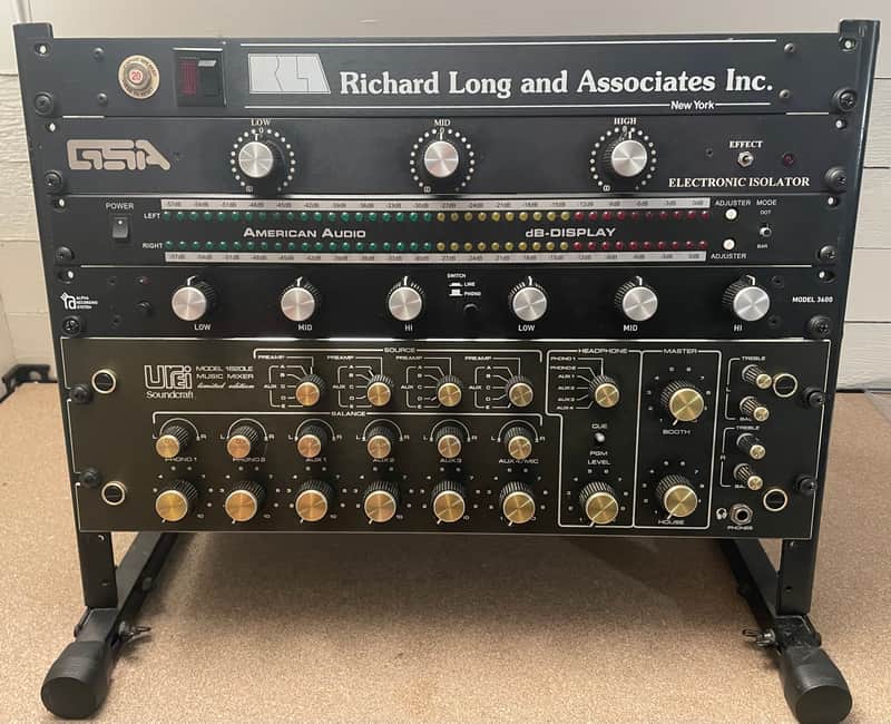 Urei 1620 LE mixer. Racked with GSA isolator, RLA power bar, ARS EQ Phono preamps, and American Audio db-display image 1
