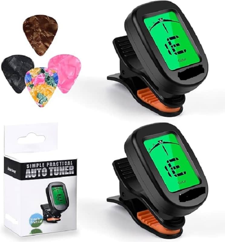 Clip On Guitar tuner 2 PACK for All Instruments, Acoustic/Electric Guitar, Ukulele, Bass, Violin, Banjo, Large Clear LCD Display for Guitar Tuner, Chromatic Tuner image 1