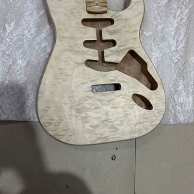 Veneer Tiger Maple Top Mahogany Guitar Strat Style Body with Maple Neck DIY Project image 1