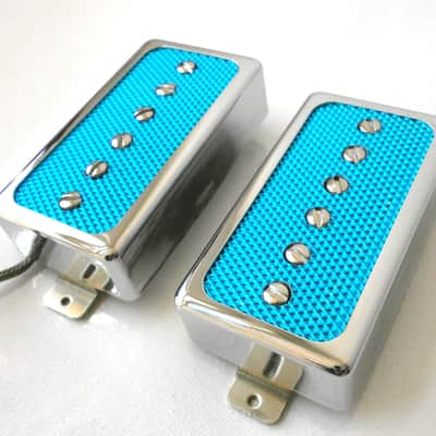Q pickups Humbucker Sized P90s Set CHROME COVER BLUE FOIL PAF Fits Gibson Epi Greco Ibanez P90 Tone image 1