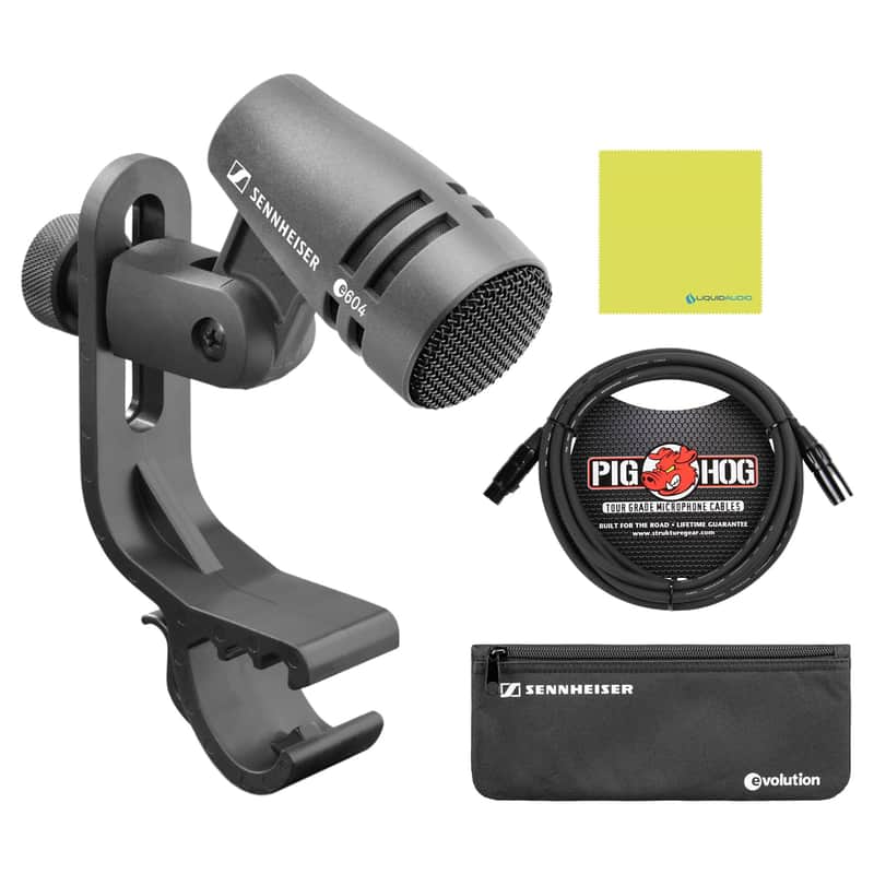 Liquid Audio Sennheiser E 604 Cardioid Dynamic Drum Microphone Bundle w/Pig Hog PHM10 8mm Mic Cable Polishing Cloth image 1