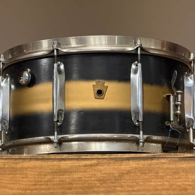 1940's WFL 7"x14" Black & Gold Duco Zephyr Lug Snare Drum image 2