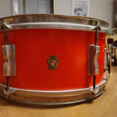 WFL 14"(Diameter)x6.5"(Depth) Snare Drum 1956 - Red wrap image 1