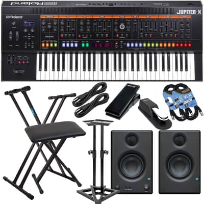 Roland JUPITER-X Synthesizer, Presonus Eris3.5 Monitors, Monitor Stands, Keyboard Stand, Bench, Sustain Pedal, Nektar NX-P, (2) 1/4 Cables, (2) XLR Cables Bundle
