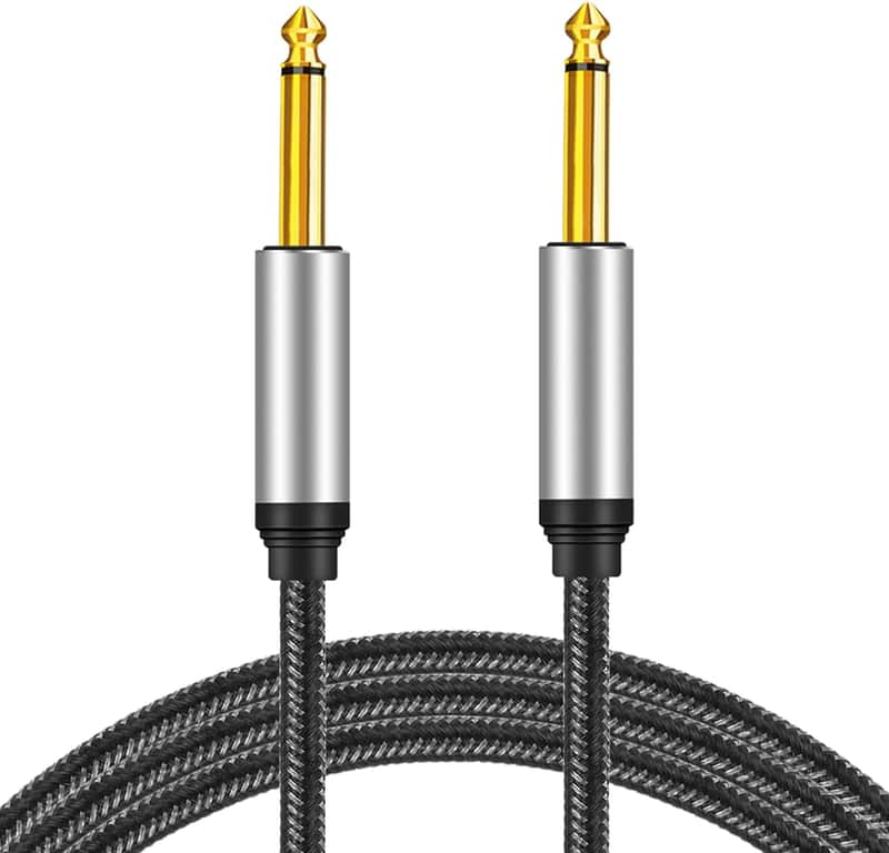 6.35mm Instrument Cable 3Ft,Silver Color Premium 6.35mm Mono Jack 1/4" TS Cable Unbalanced Guitar Patch Cords/Instrument Cable Male to Male with Zinc Alloy Housing and Nylon Braid(3Ft/1M) image 1