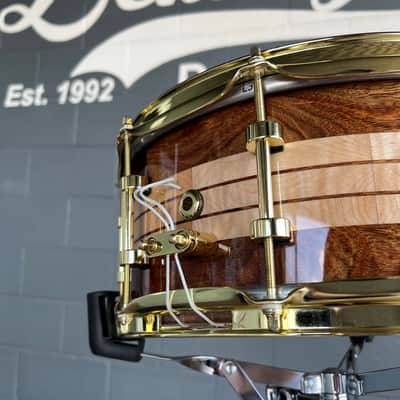 Doc Sweeney Drums "Rings" Stave Segmented Caribbean Rosewood & Curly Maple 6.5x14" Snare Drum with Brass Hardware image 4