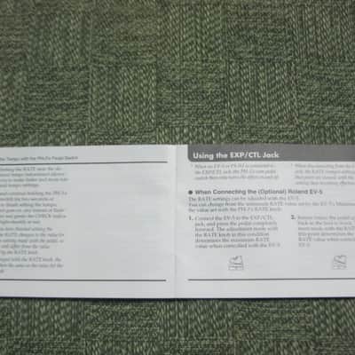used (less than lite average wear) genuine Boss Owner's Manual for PH-3 Phase Shifter (NO: pedal / other items) 2000s (copyright year 2002) white matte paper / black print & graphic [5 inches across (unopened), 3 & 1/2 inches high] 32 pages cover to cover image 16