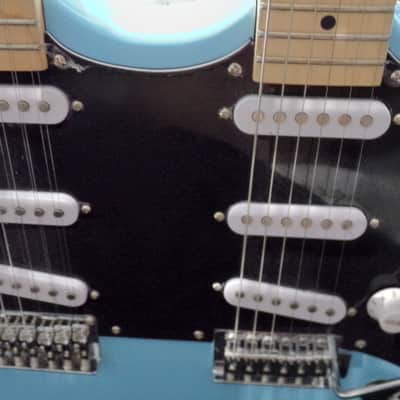 Custom Doubleneck Strat style 6/12 string Excellent 2020 - Blue image 8