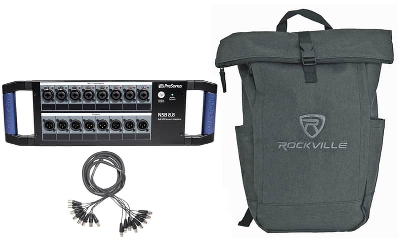 PRESONUS NSB 8.8 8x8 AVB Stagebox w/(8) XMAX Preamps+Snake Cable+Laptop Backpack image 1