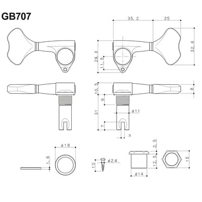 NEW Gotoh GB707 6-String Bass Machine Heads Set TUNERS w/ Screws 3x3 - CHROME image 2