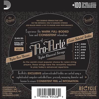 D'Addario EJ45 Normal Tension, Pro-Art Nylon Classical Guitar Strings 3-Pack image 2