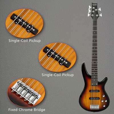 Glarry GIB Electric 5 String Bass Guitar Full Size SS Pick-up Sunset image 7