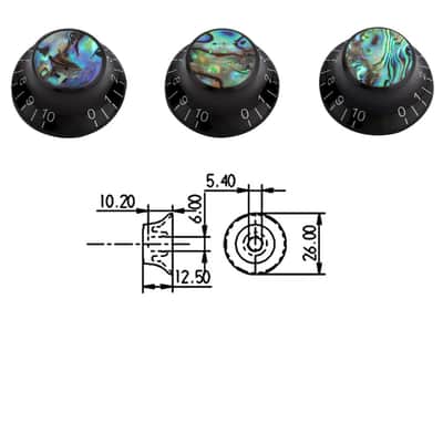 Guitar Knobs Abalone Top Speed Control Knob 6mm Shaft Pots Volumn Tone Knobs Compatiable with Strat Stratocaster Electric Guitar Set of 3Pcs Black with Abalone Top. image 4