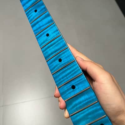 AAAAA Tele Blue Gloss Natural color Flame Maple Electric Guitar Neck Round stainless steel 22 frets hole 10mm image 5