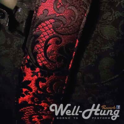 Well-Hung "Lunch with Lucifer" 3" wide padded guitar strap in Red Damask /Black Leather image 4