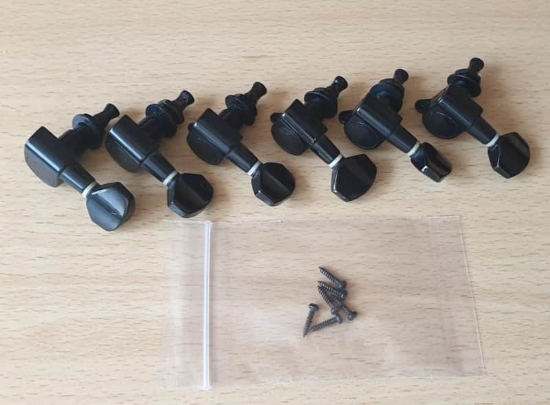 6 In-Line Right Handed Electric Guitar Tuners - Black Korea 10mm image 1