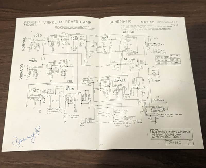 Fender 70 watt Vibrolux amp w/Reverb Schematic image 1