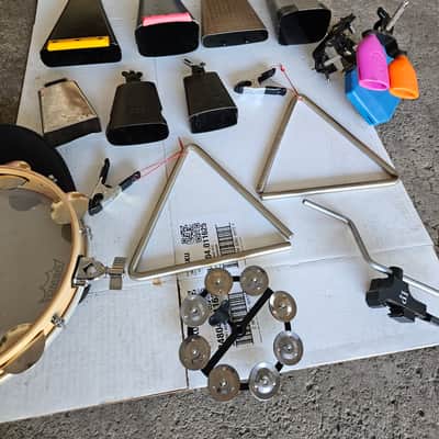 Latin Percussion Lot of LP pro percussion gear - cowbells, triangles, ching ring, sambago bells, jam block, pandeiro image 4