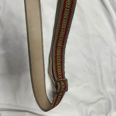 VINTAGE Retro Style Red, Yellow, Green, and Orange pattern 2" STRAP for GUITAR Cotton/Leather Metal Buckle image 1